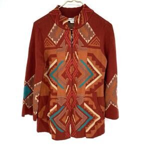 Coldwater Creek Aztec Pattern Sweater Womens Size XS Rust Turquoise